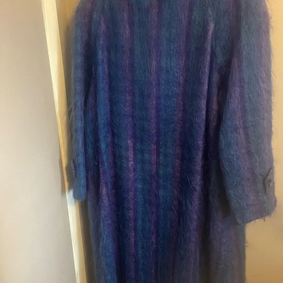 Fashion Gallery Blue Purple Mohair Wool Plaid Longline Coat M - Picture 10 of 14